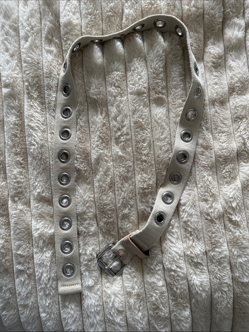 New Urban Outfitters Cream Canvas Belt with Silver O-Ring